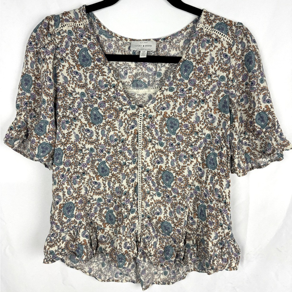 Lucky Brand floral top with lace detail